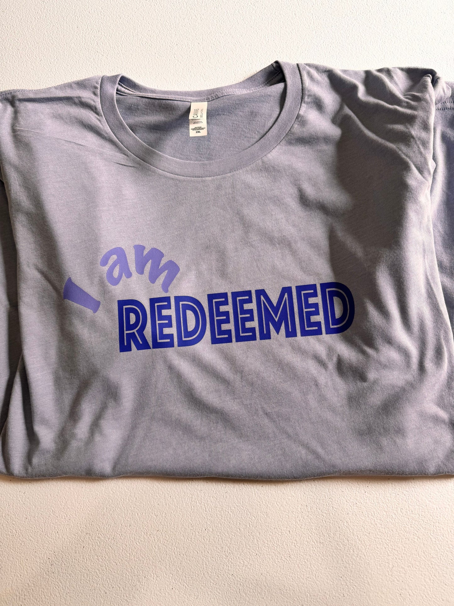 I Am Redeemed Heather Blue Bella and Canvas T-shirt