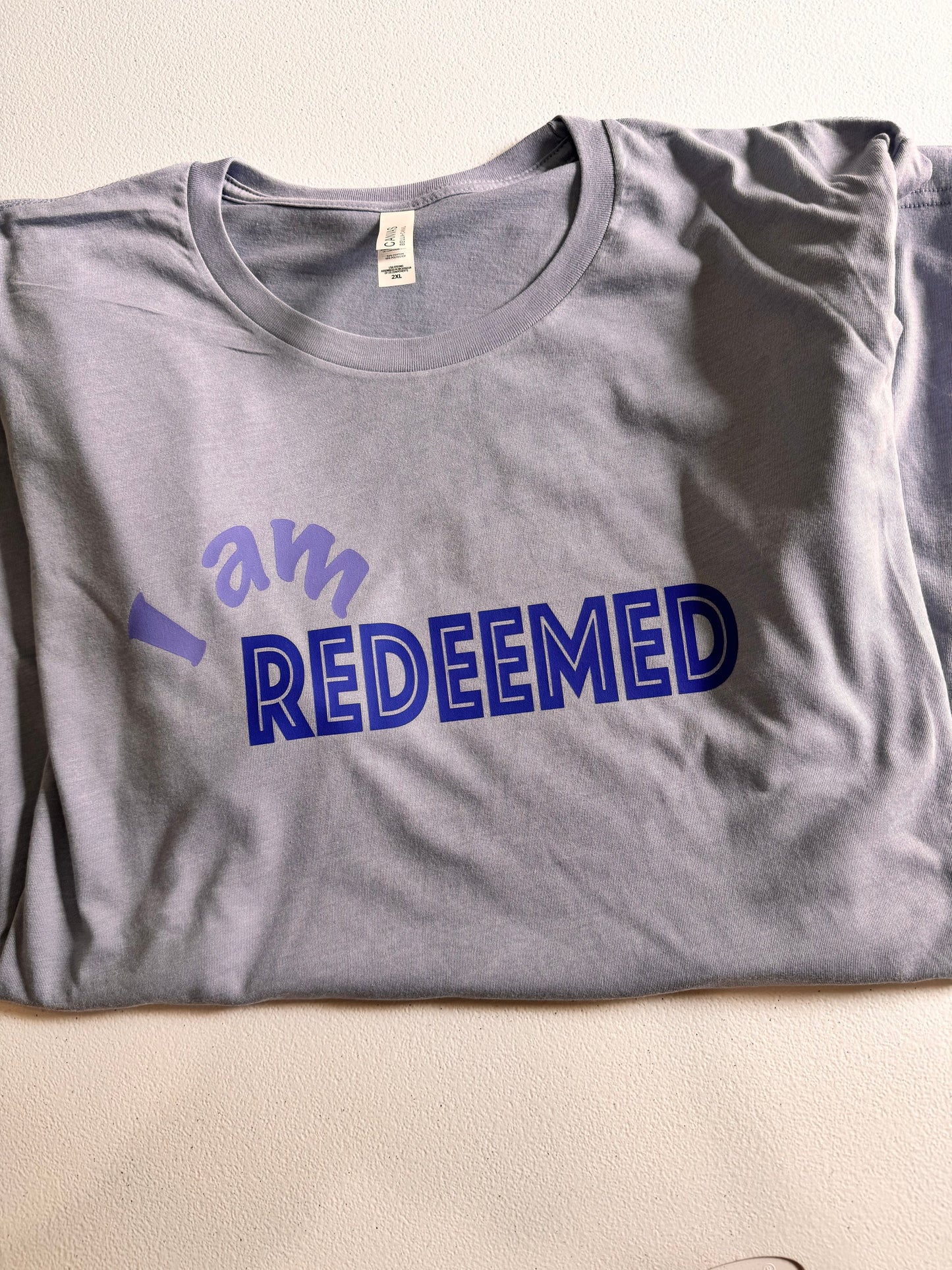 I Am Redeemed Heather Blue Bella and Canvas T-shirt