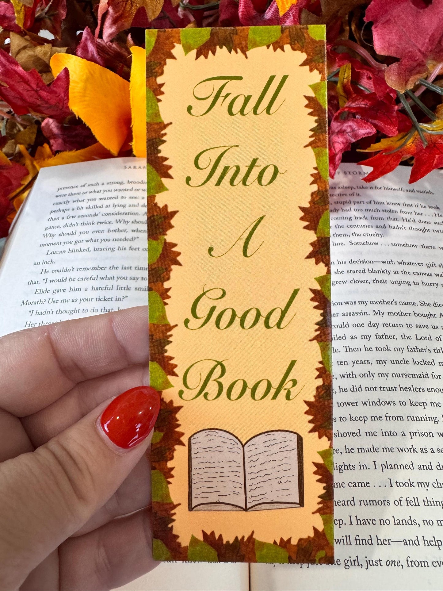 Bookmark for Fall, Fall Into A Good Book, Autumn Leaves, For Readers and Book Lovers, Autumn Season