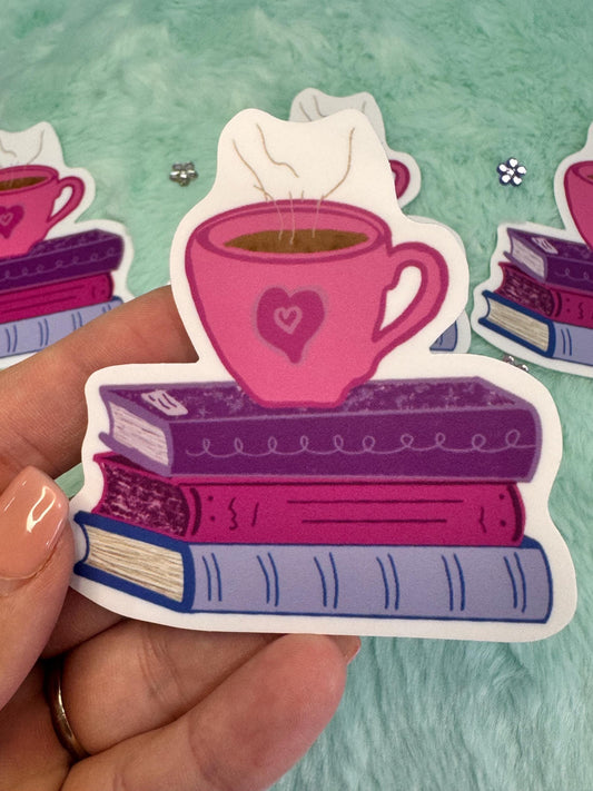 Books and Coffee Waterproof Vinyl Sticker