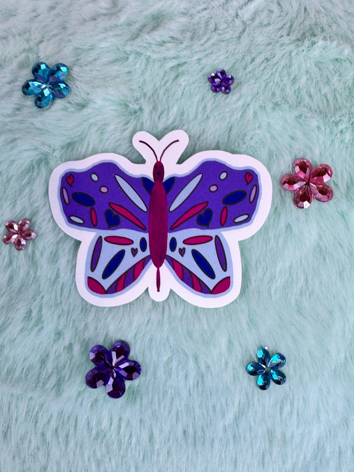 Butterfly Sticker, Hand Drawn Bug Stickers, Dir Cut Vinyl Water Bottle Sticker, Matte Purple Butterfly, Water Resistant