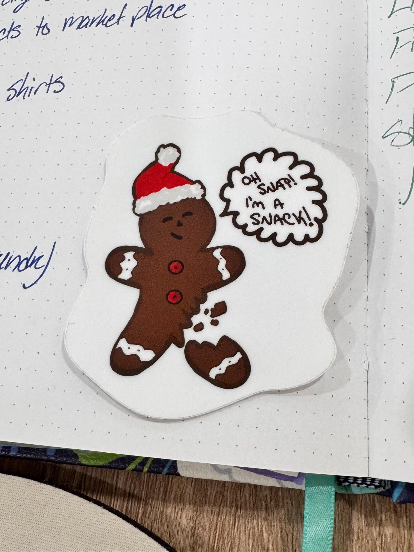 Christmas Gingerbread Stickers, Vinyl Holiday Waterproof Stickers, Oh Snap, I'm A Snack Hand Drawn Cute Character