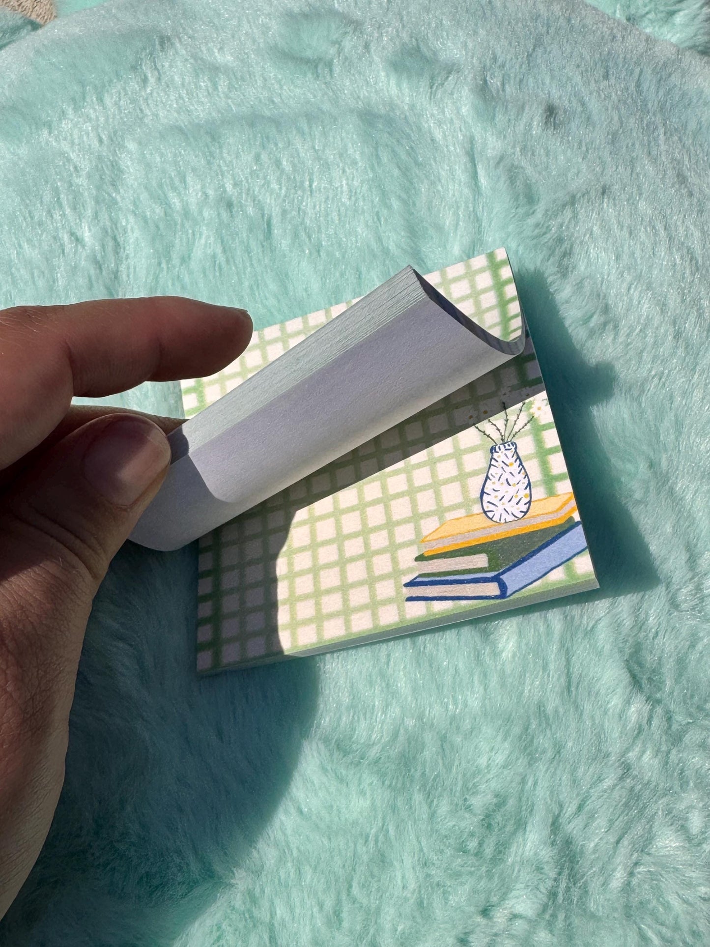 Book Lover Sticky Notes, Green and Yellow Plaid Gingham Style Sticky Notepad, 3x3 Inch