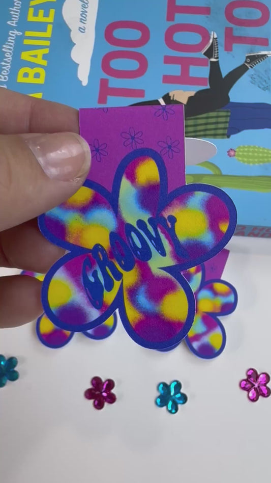 Retro Groovy Colorful Flower Magnetic Bookmark