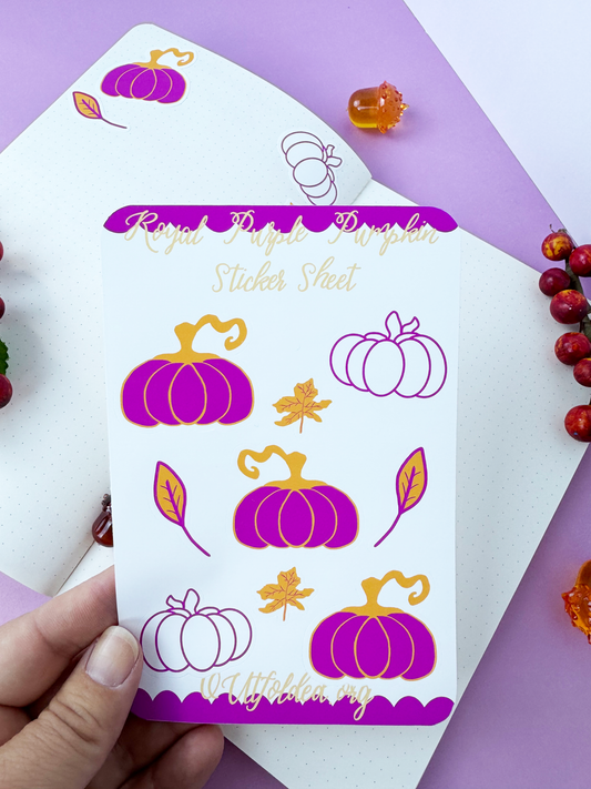 Royal Purple Pumpkin Sticker Sheet For Fall Planner Pages and Agendas For The Autumn Season