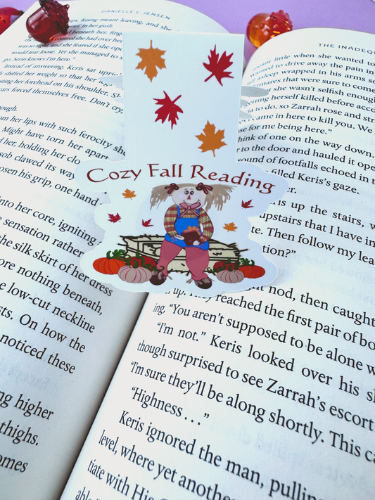 Cozy Fall Reading Magnetic Bookmark, Cute Female Scarecrow, For Readers and Book Lovers, Autumn Reading