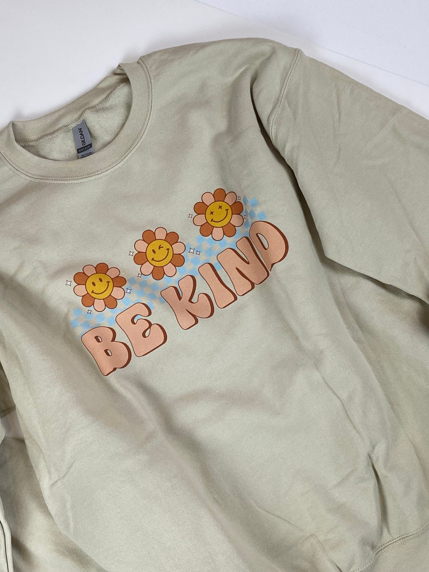 Be Kind Retro Flowers Sweatshirt on Gildan Softstyle