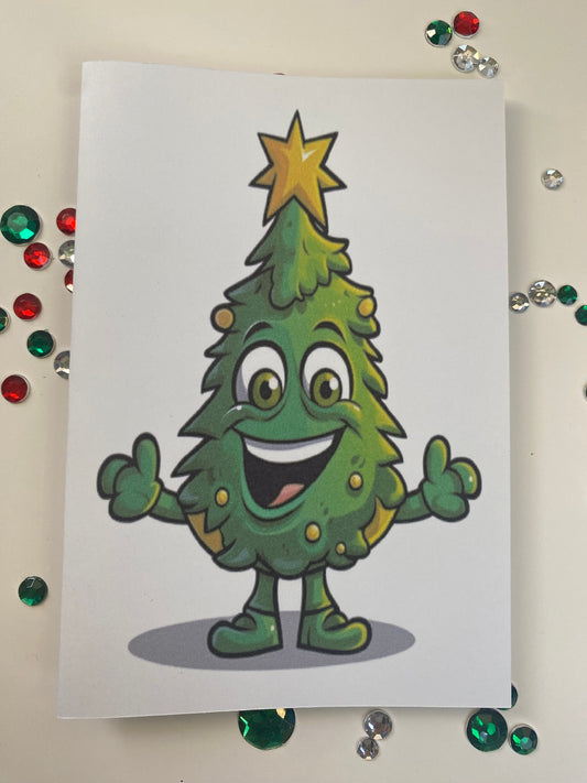 Goofy Christmas Tree Printed Greeting Card, Cute and Funny Holiday Cards