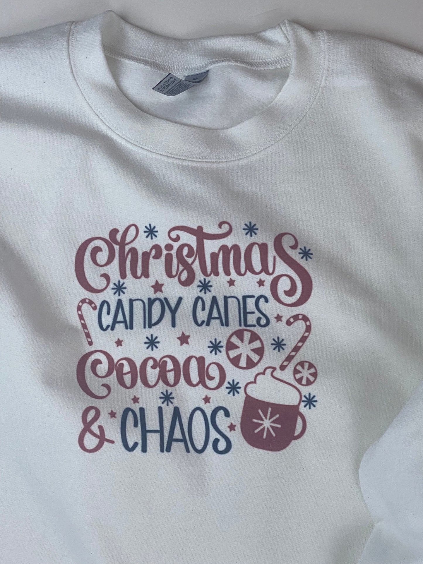 Christmas Candy Canes Cocoa Chaos Holiday Sweatshirt, Sublimated Christmas Shirt