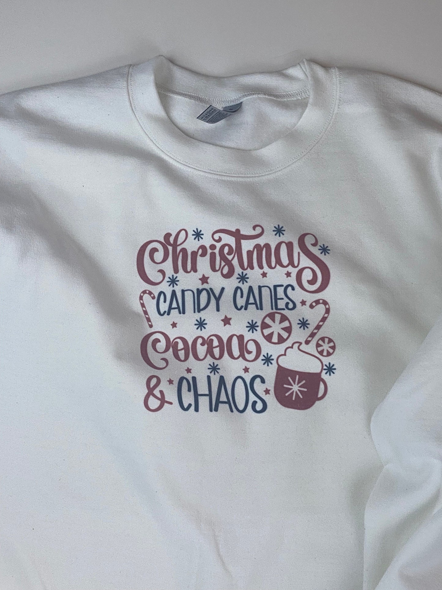 Christmas Candy Canes Cocoa Chaos Holiday Sweatshirt, Sublimated Christmas Shirt