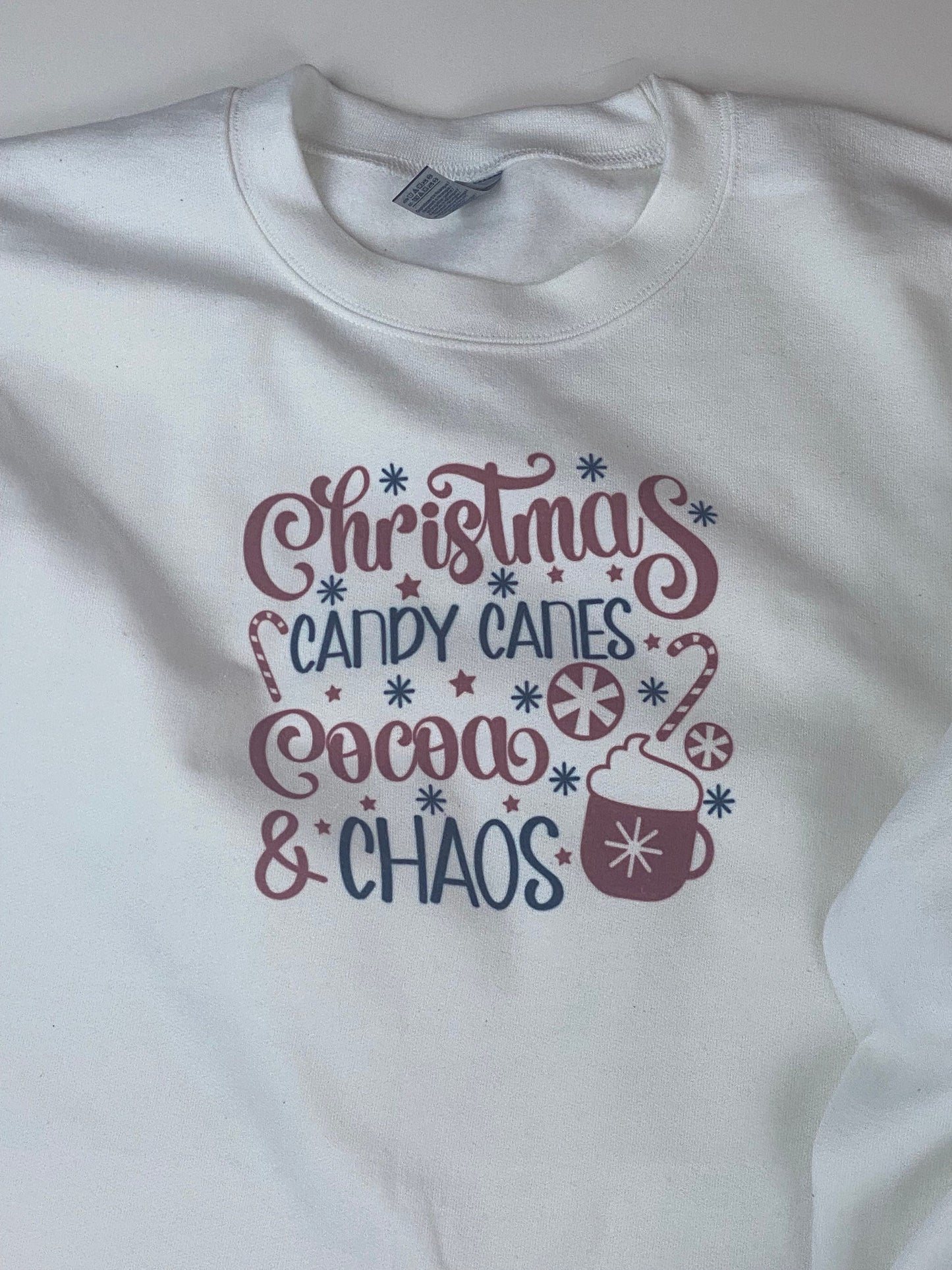 Christmas Candy Canes Cocoa Chaos Holiday Sweatshirt, Sublimated Christmas Shirt