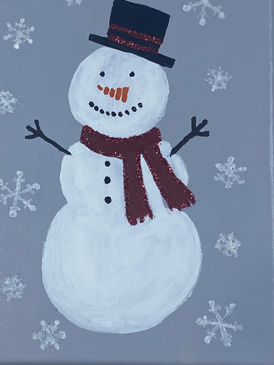 Snowman Theme Acrylic Glittery Painting, Wall Art, Christmas Decor