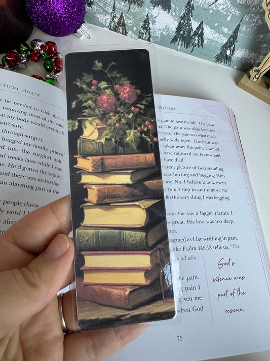 Stack of Books, Book Lovers Bookmark, Laminated Page Saver