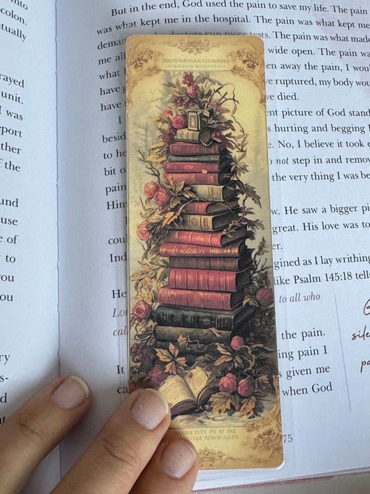 Stack of Books, Book Lovers Bookmark, Laminated Page Saver