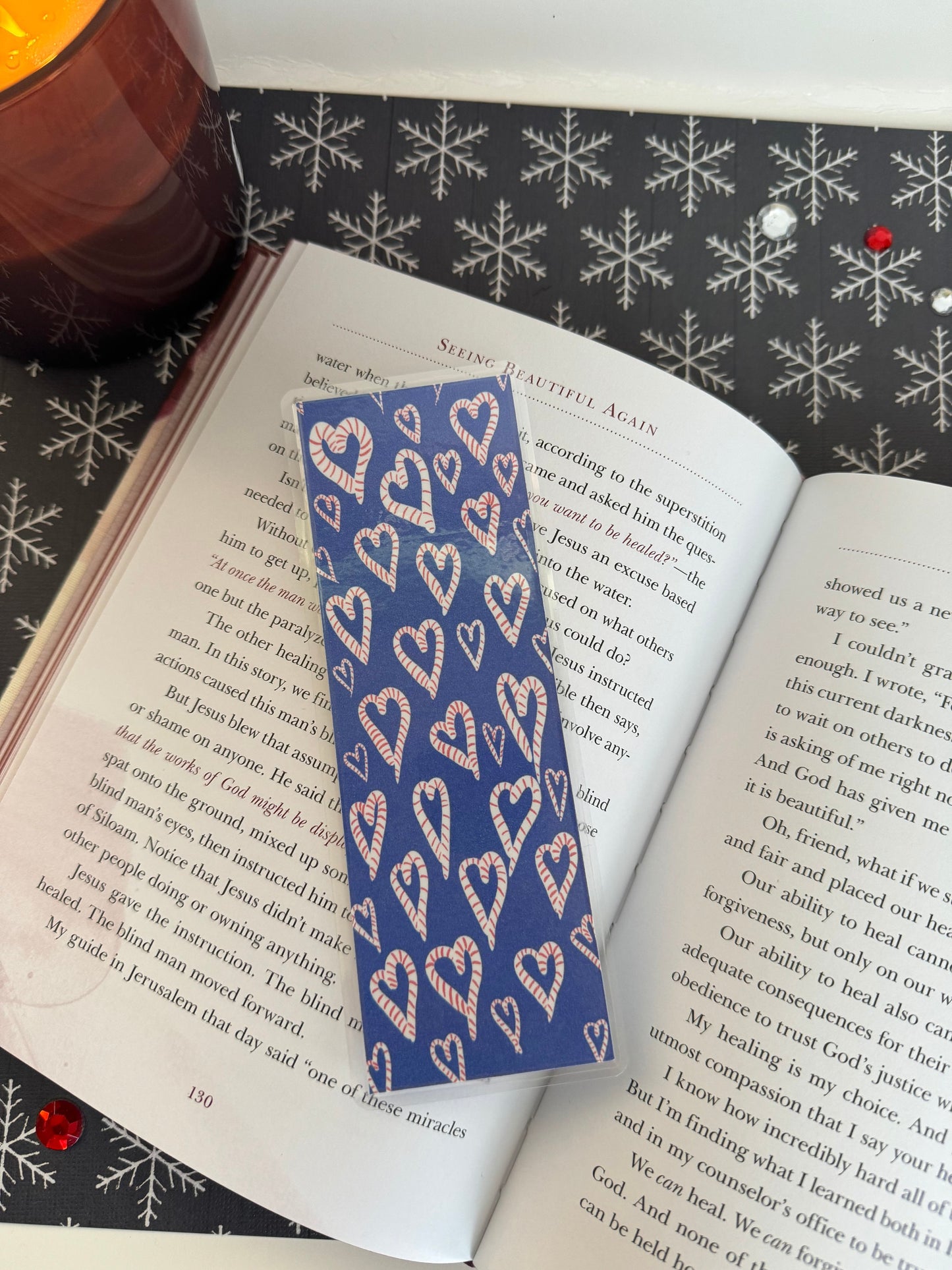 Candy Cane Heart Laminated Bookmark